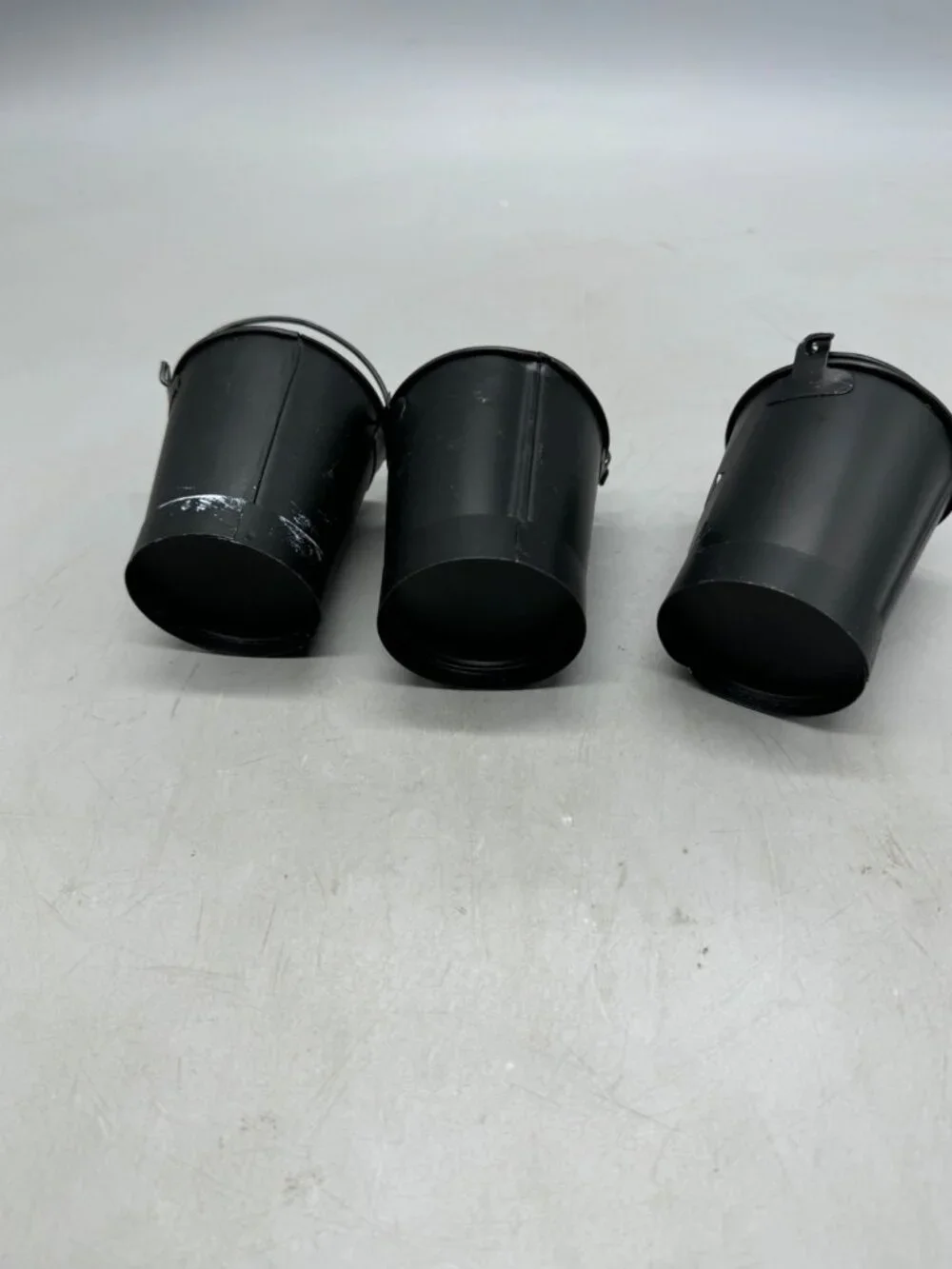 Set Of 3 Black Metal Buckets Green Jack-O-Lantern Tea light candle holders READ